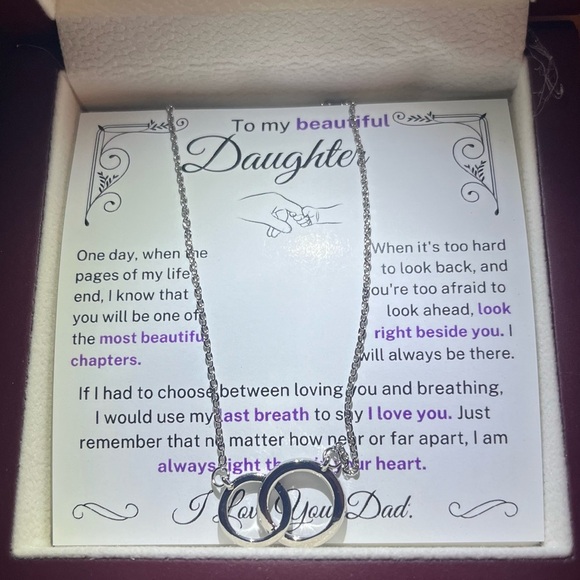 NEW! Elegant Silver Double Circle “Daughter” Necklace Gift from Dad. 💕 - Picture 4 of 6
